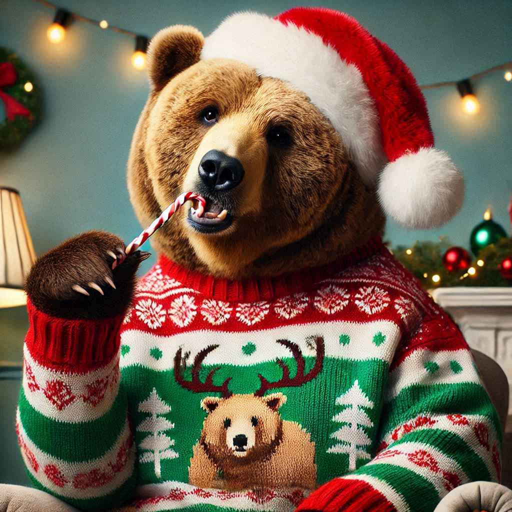 Bear Wearing Ugly Christmas Sweater 